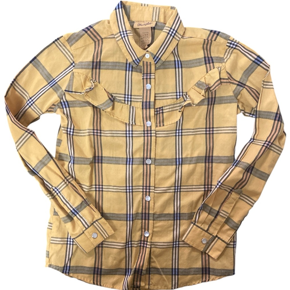 Wrangler Yellow and Black Plaid Button Down Shirt YOUTH